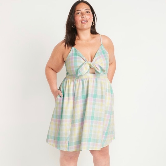 Fit & Flare Tie-Front Smocked Printed Mini Cami Dress for Women - Picture 1 of 5
